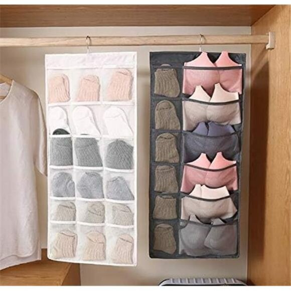 Closet Hanging Organizer Dual Sided with Mesh Pockets for Bras Underwear Socks - Picture 2 of 7